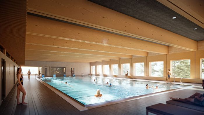 Architektur und Badekultur: Stuttgarter Weltpremiere – Bahnen ziehen in einem Hallenbad  aus  Holz