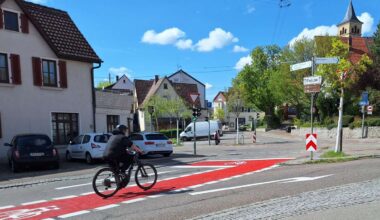 Markierung in Fellbach: Warum der Radweg in kräftigem Rot leuchtet