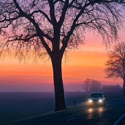 Archibild: Fahrzeuge sind auf der Bundesstraße 167 im Landkreis Märkisch-Oderland am frühen Morgen kurz vor Sonnenaufgang unterwegs. (Quelle: dpa/Pleul)