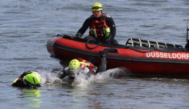 Feuerwehr demonstriert Todesgefahr am Rhein