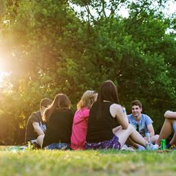 Symbolbild:Jugendliche sitzen in den letzten Sonnenstrahlen im Tiergarten in Berlin.(Quelle:picture alliance/dpa/F.Gaertner)