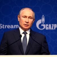 Der russische Präsident Wladimir Putin bei der Eröffnungszeremonie des TurkStream-Erdgaspipeline in Istanbul. Laut Forschern müsste man Gasflüsse durch die Pipeline verringern, um Russlands Einnahmen zu mindern.