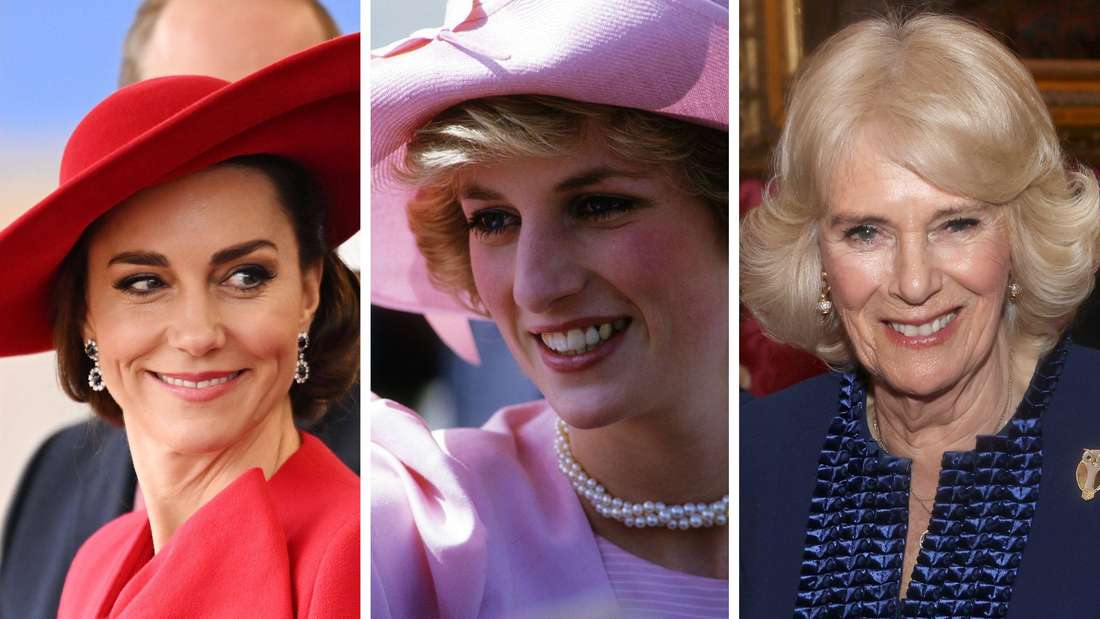 Die letzten drei Prinzessinnen von Wales (v.l.n.r.): Prinzessin Kate, Prinzessin Diana und Königin Camilla 