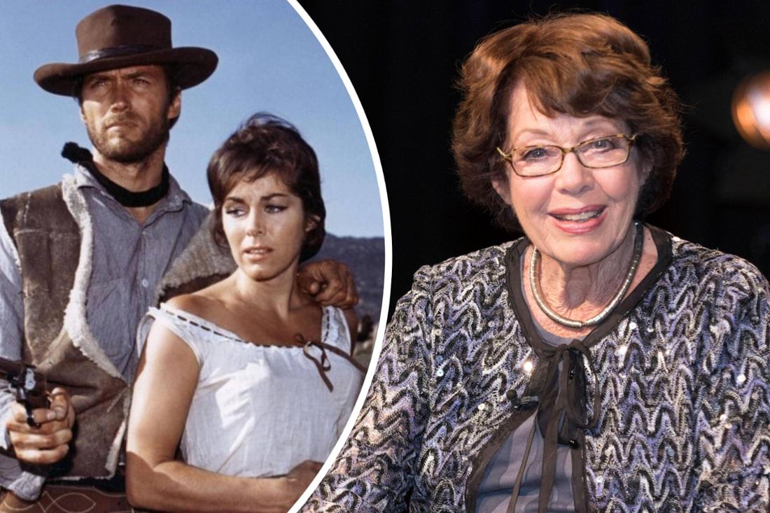 links sehen wir Marianne Koch an der Seite von Clint Eastwood in „Für eine Handvoll Dollar“; recht sehen wir Marianne Koch heute
