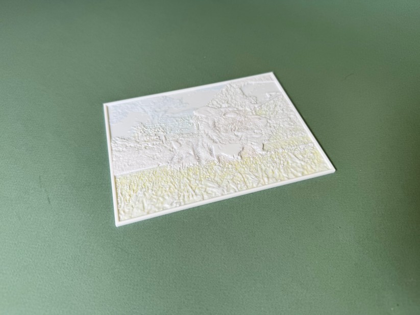 Das Vollfarb-Lithopane sieht auf den ersten Blick aus wie ein weißes Kunststoff-Brettchen.