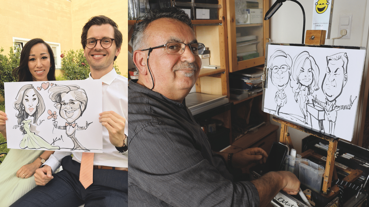 Bitte lächeln, (Hochzeits)paar: Besuch beim Augsburger Schnellzeichner und Karikaturist KASLI