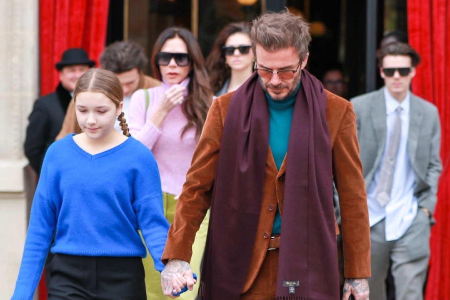 Brooklyn Peltz Beckham, Nicola Peltz Beckham, Victoria Beckham, Harper Beckham, David Beckham und Cruz Beckham