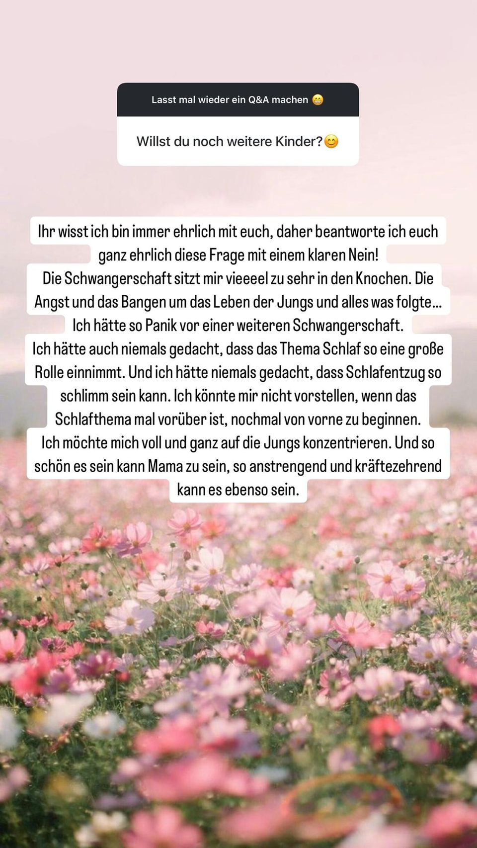 In ihrer Instagram-Story vom 4. Mai 2025 spricht Clea-Lacy Juhn über ihre Familienplanung.