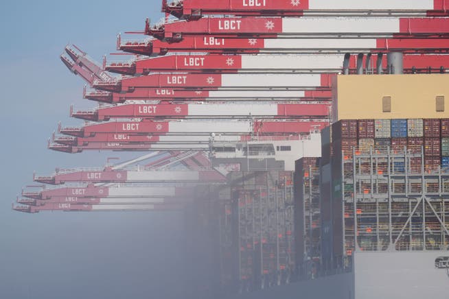 Containerschiffe am Hafen von Long Beach, Kalifornien.