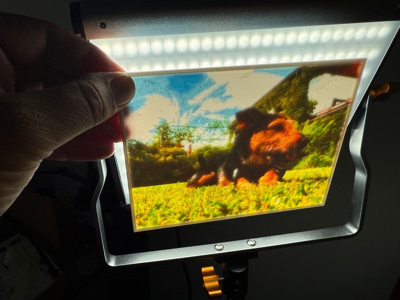 Das Foto wird sichtbar, wenn das Lithopane von hinten beleuchtet wird.