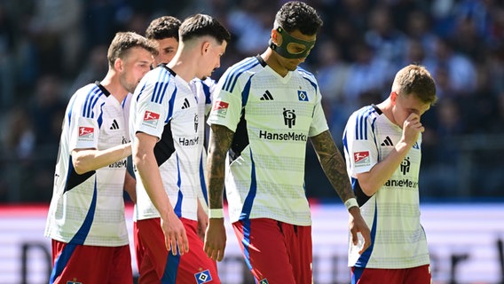 Die HSV-Spieler Jonas Meffert, Daniel Elfadli, Dennis Hadzikadunic, Davie Selke und Emir Sahiti (v.l.) © Witters/TimGroothuis 