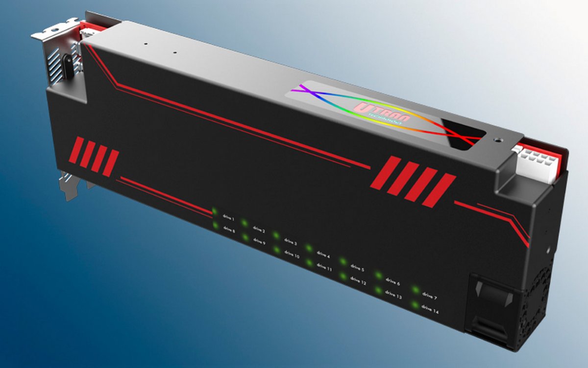 PCIe-5.0-Steckkarte für 28 M.2-SSDs: 109 GByte/s und bis zu 400 Watt