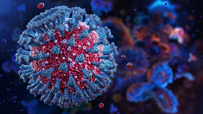 Corona-Virus mit Spikes in Nahaufnahme