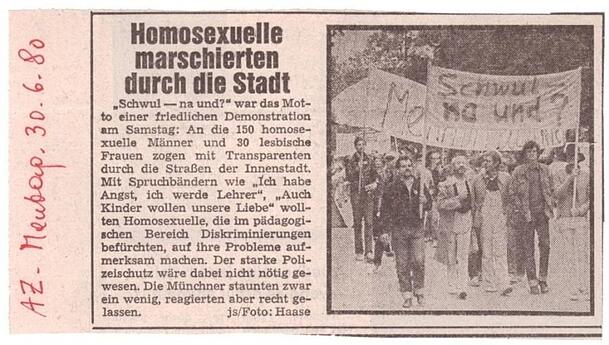 Die erste „Stonewall-Demo“ 1980 in der AZ.
