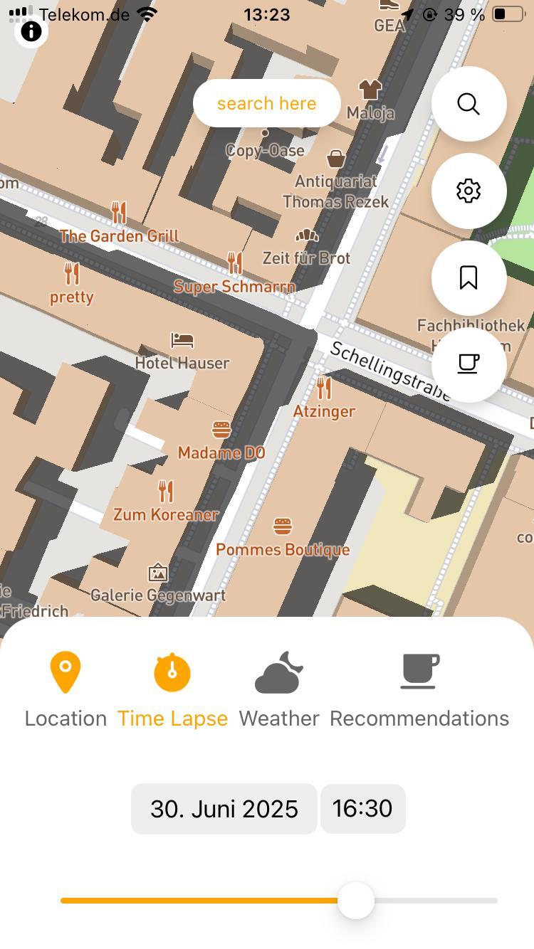 Die App zeigt, welche Lokale wann Schatten haben.