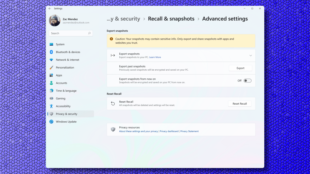 Windows-Insider-Vorschau ermöglicht Export der Recall-Schnappschüsse – in der EU