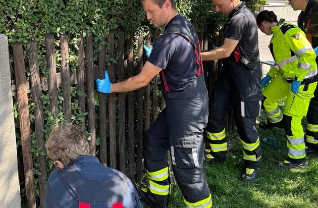 FW-M: Älterer Herr zwischen Hecke und Gartenzaun eingeklemmt (Pasing)