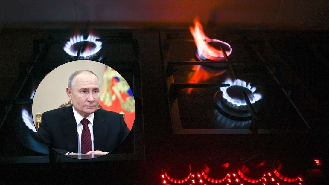 Bildmontage aus einem Gas-Herd und Wladimir Putin.