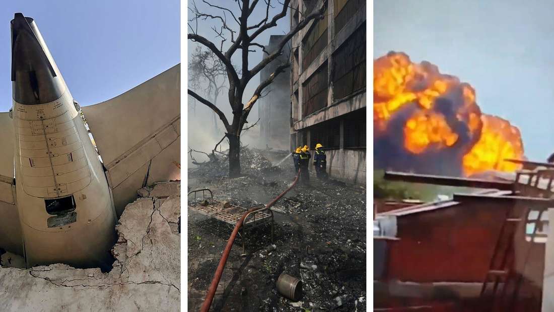 Absturz in Indien: Die Boeing krachte in ein Ärztewohnheim in Ahmedabad. Das Ausmaß der Zerstörung ist enorm.