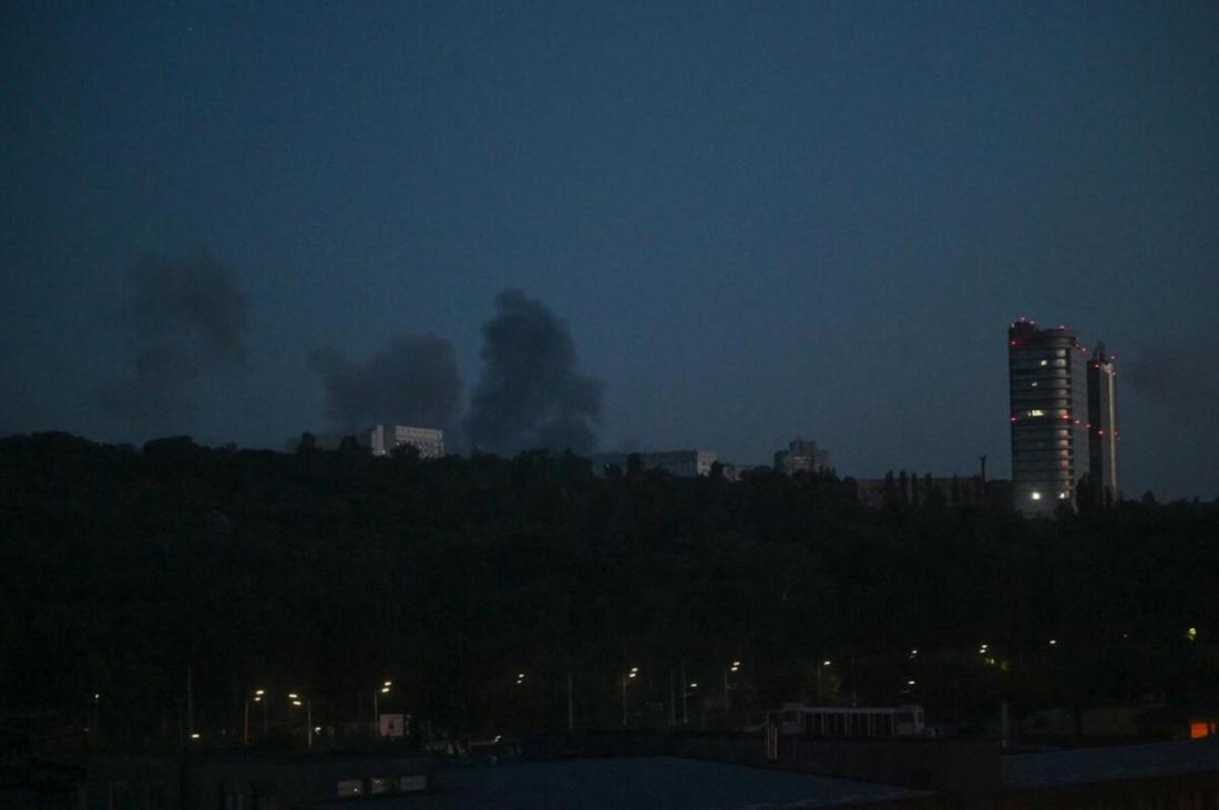 Smoke rises following a Russian night strike on Kyiv on June 17, 2025, amid the Russian invasion of Ukraine. Russian airstrikes on Ukraine‘s capital Kyiv early on June 17 killed at least one person -- a US citizen -- with 16 more injured, the city‘s mayor said.