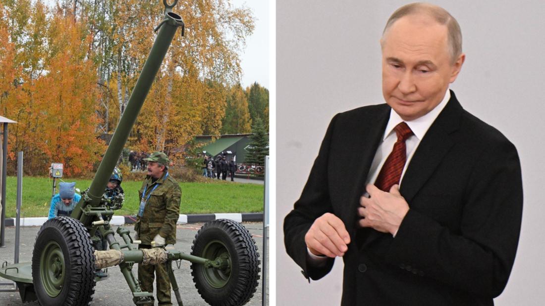 Ein Mörser 2B23 Nona-M1 von Wladimir Putins russischer Armee.