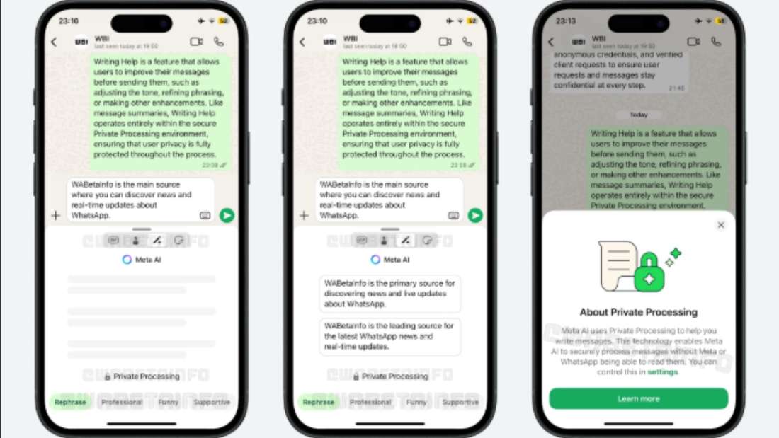 Mit einer KI-unterstützten Textoptimierung bietet WhatsApp künftig Hilfe beim Formulieren von Nachrichten.