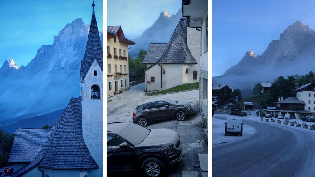 Nein, kein Schnee: Staub von einem großen Erdrutsch taucht San Vito di Cadore in Weiß. 