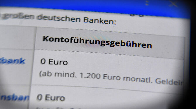 Kontoführungsgebühren verschiedener Banken  auf einem Handydisplay.