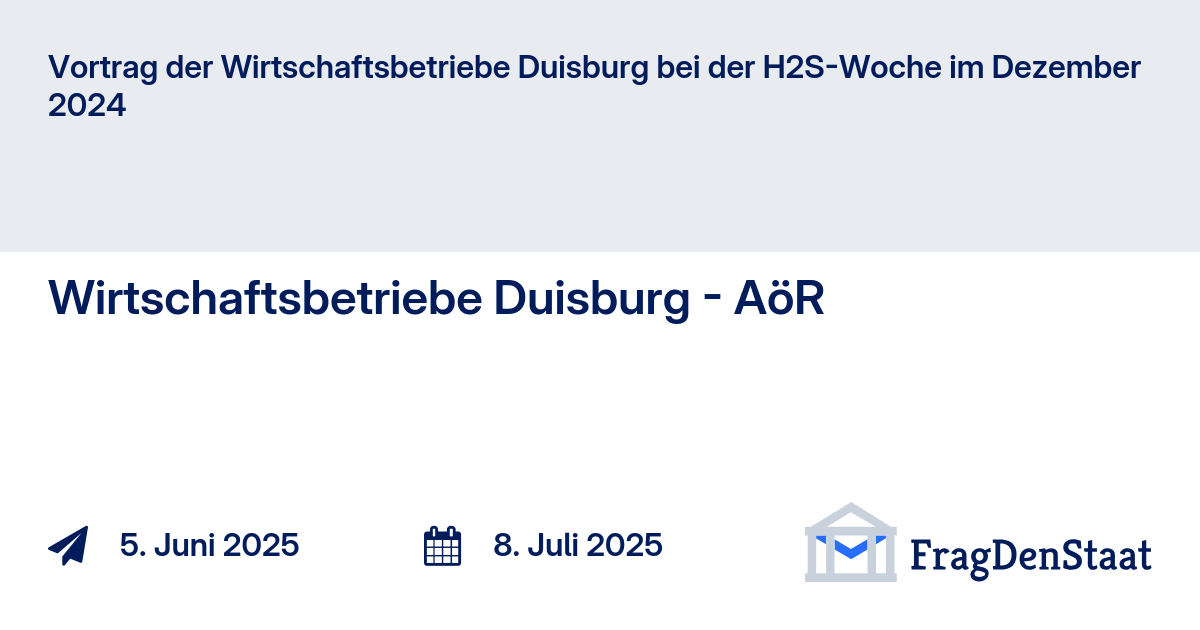 Vortrag der Wirtschaftsbetriebe Duisburg bei der H2S-Woche im Dezember 2024