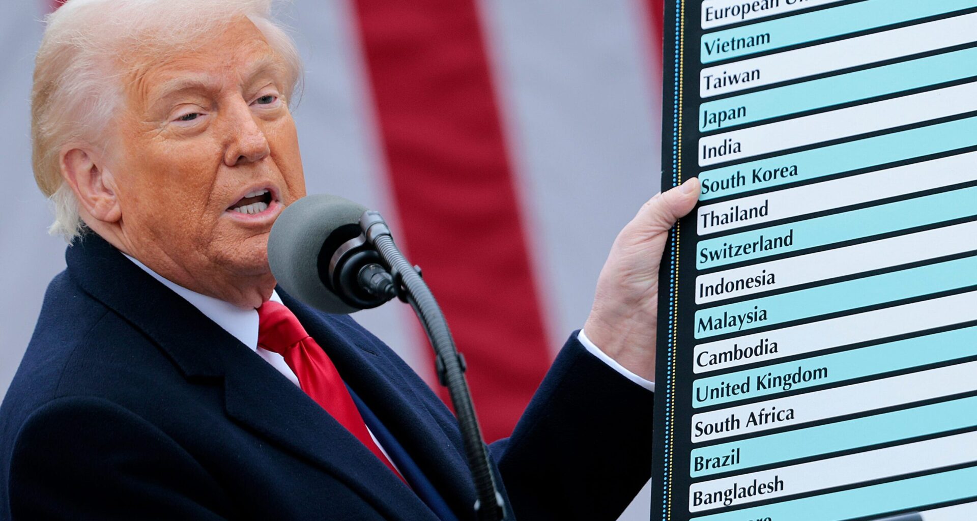US-Präsident Donald Trump bei der Ankündigung weltweiter Zölle Anfang April in Washington.