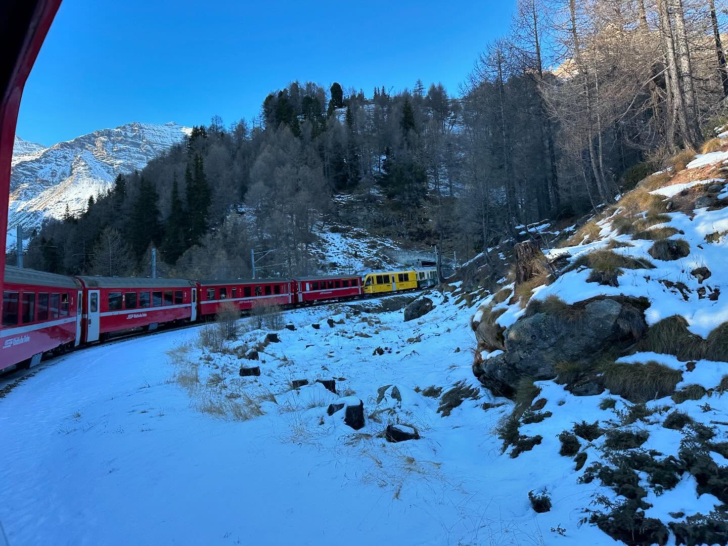 Bernina Express going through snow 