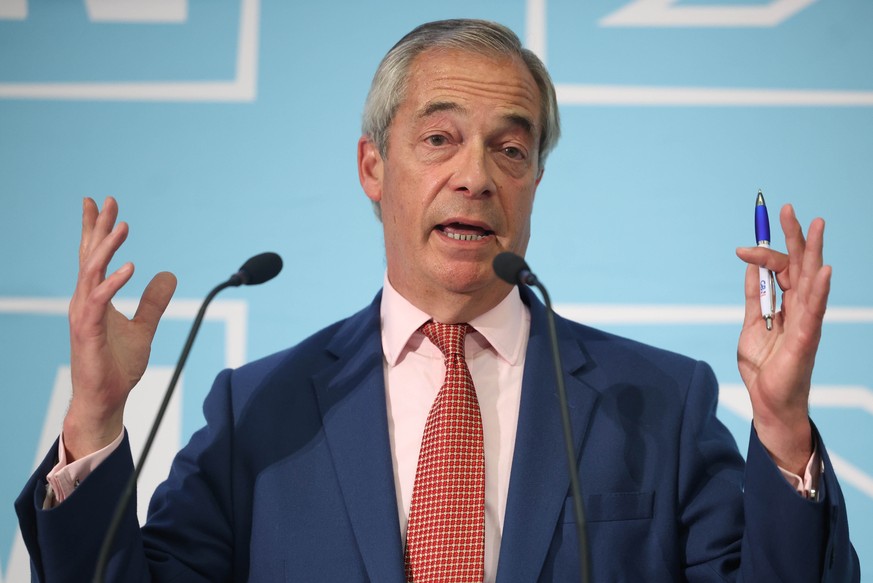 epa12167744 Reform UK Party leader Nigel Farage speaks at a press conference in London, Britain,10 June 2025. Reform UK Party announced David Bull as the new chairman after Zia Yusuf resigned from the ...