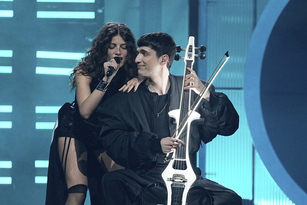 Abor & Tinny from Germany perform the song "Baller" during the Grand Final of the 69th Eurovision Song Contest, in Basel, Switzerland, Saturday, May 17, 2025. (AP Photo/Martin Meissner)