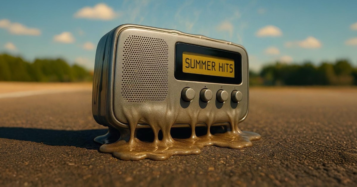 Schmilzendes Radio auf Strasse KI Bild
