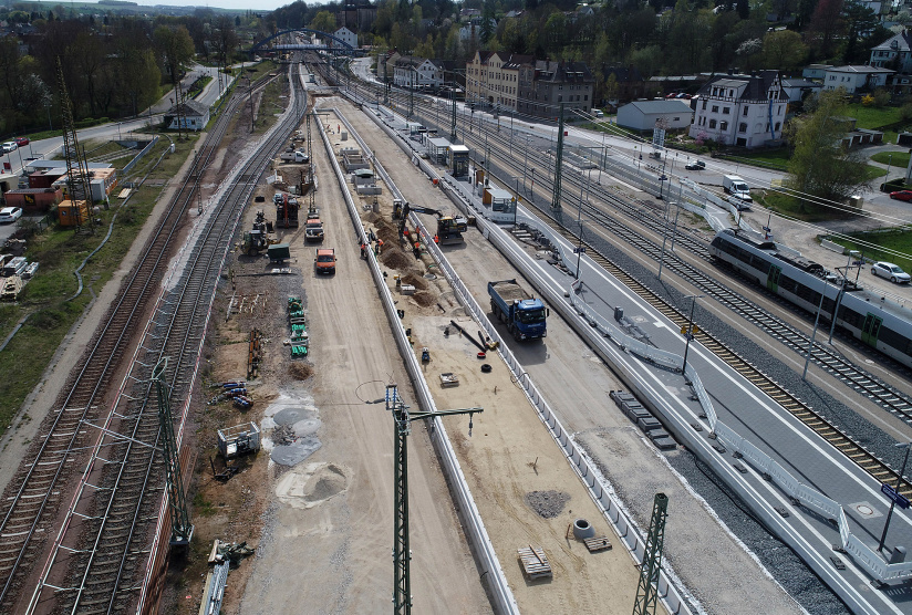 Umbau des Bahnhofs Gößnitz im April 2025., © Deutsche Bahn AG/Holger Stein