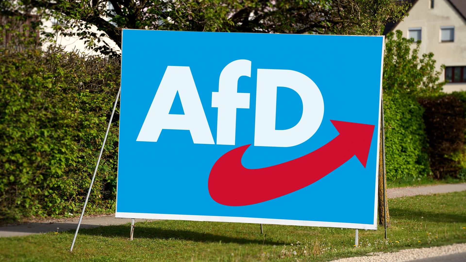 Plakat der AFD - Alternative für Deutschland an einer Straße mit AFD-Logo. Symbol für politische Partei und Wahlkampf. FOTOMONTAGE