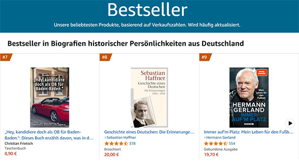 Neuerscheinung „Hey, kandidiere doch als OB für Baden-Baden“ auf Platz 7 Amazon Bestsellerliste – Kategorie „Biografien historische Persönlichkeiten“