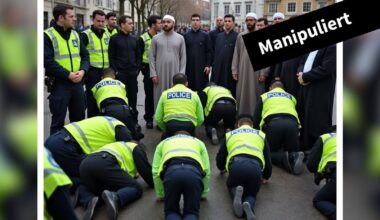 Bild von knienden Polizisten in Großbritannien ist KI-generiert