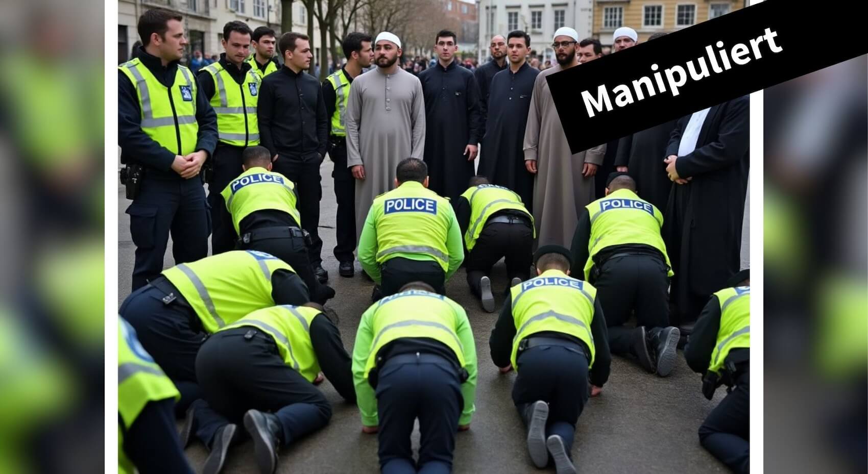 Bild von knienden Polizisten in Großbritannien ist KI-generiert