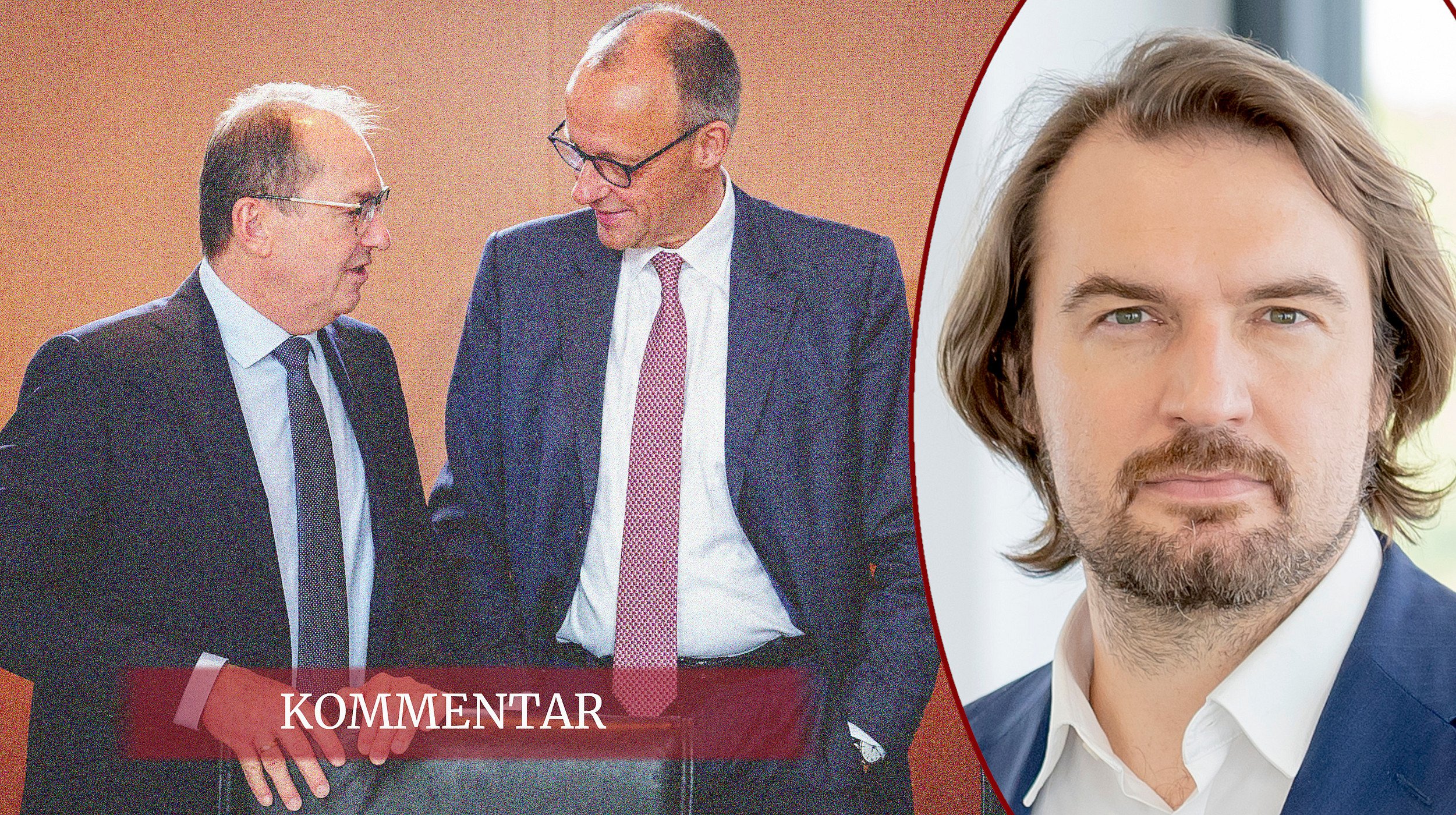 Collage für LTO-Kommentar: Bundesinnenminister Alexander Dobrindt im Gespräch mit Bundeskanzler Friedrich Merz; es kommentiert LTO-Chefredakteur Felix Zimmermann