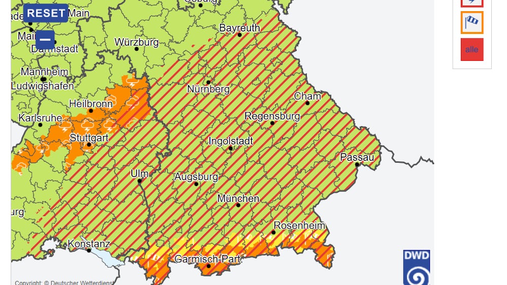 Es gilt eine Unwetterwarnung für Bayern.
