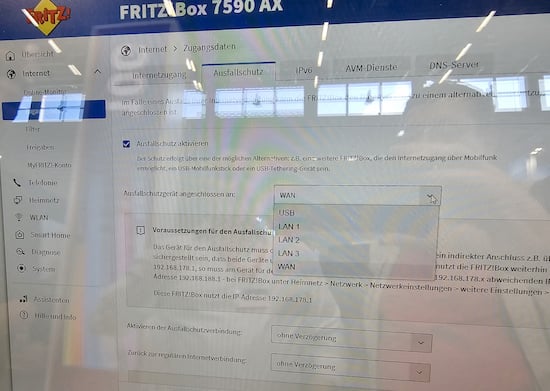 Neues Menü für den Internet-Ausfallschutz