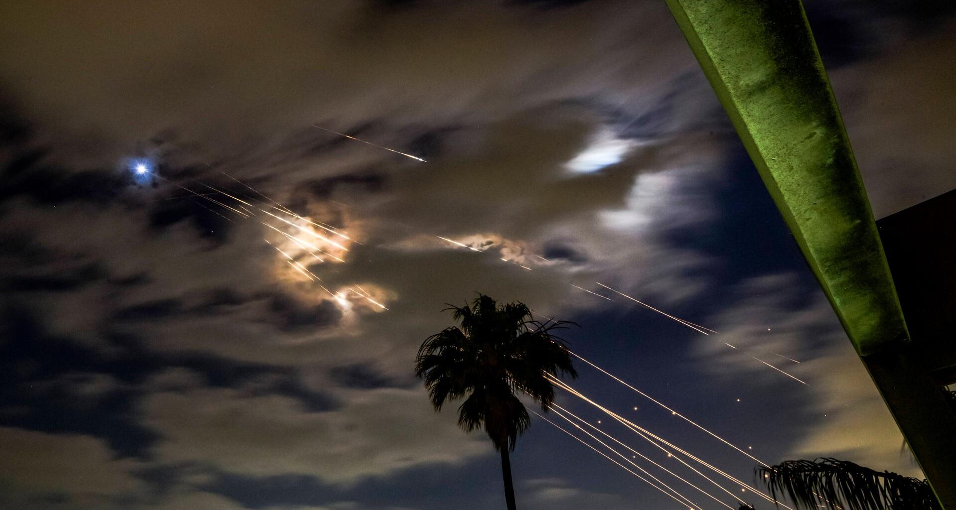 Flugabwehrsysteme schießen in den Himmel, um Raketen abzufangen.