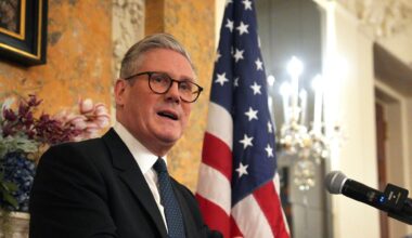 Der britische Premierminister Keir Starmer spricht bei einem Empfang in der Residenz des britischen Botschafters in Washington.