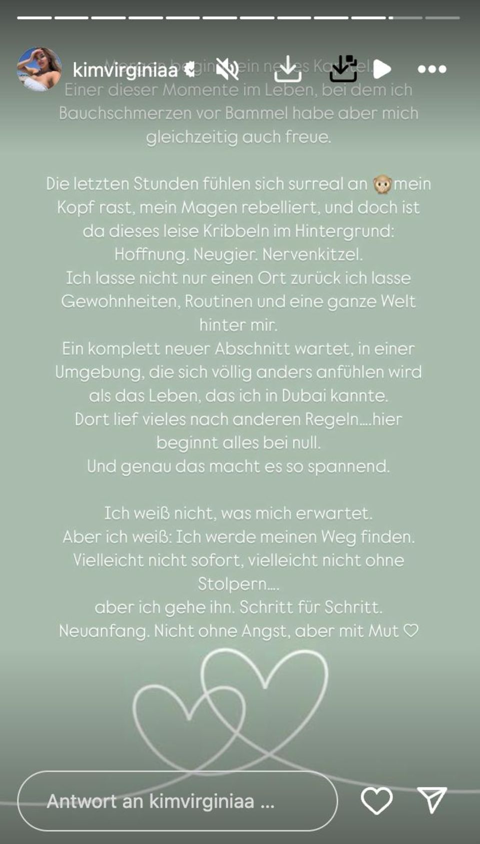 Kim Virginia teilt ihren Follower:innen von ihrem "Neuanfang" mit.