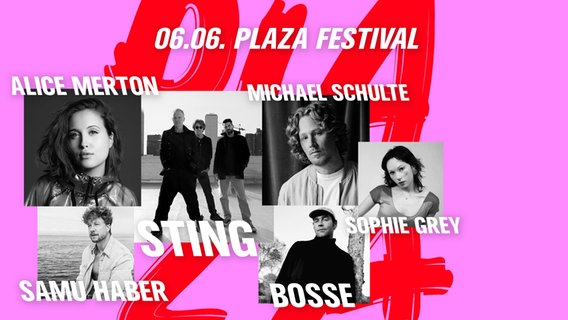 Das NDR 2 Plaza Festival mit Sting, Alice Merton, Samu Haber, Michael Schulte, Bosse und Sophie Grey. © PaperPlaneRecords, Carter B. Smith, janitaautio, Sarah Storch, jonaskle Foto: PaperPlaneRecords, Carter B. Smith, janitaautio, Sarah Storch, jonaskle