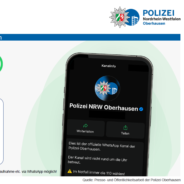 Polizei Oberhausen: WhatsApp-Kanal gestartet - Radio Oberhausen