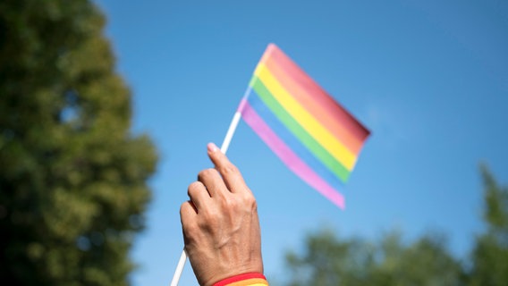 Eine Person hält eine Regenbogenfahne (Themenbild) © Zoonar Foto: Oleksandr Latkun