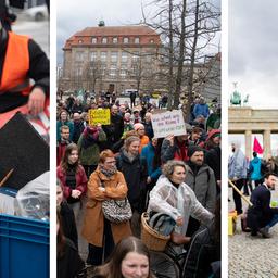 Collage: Letzte Generation, Fridays for Future, Extinction Rebellion bei Protestaktionen. (Quelle: dpa/P. Zinken/C. Soeder)