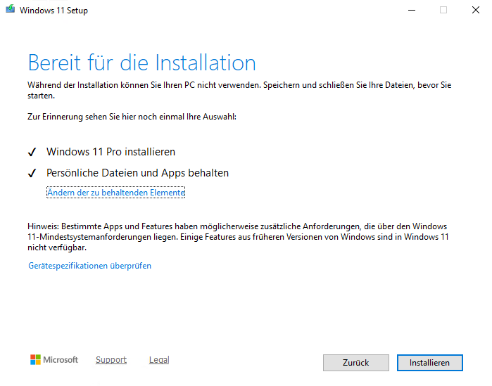 Direkte Aktualisierung von Windows 10 zu Windows 11